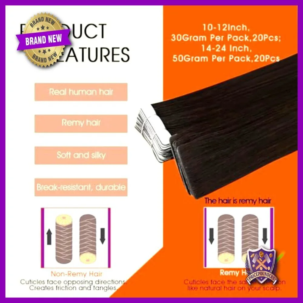 Human Hair Tape-In Extensions 22 Inch Seamless Weft 50g 20pc